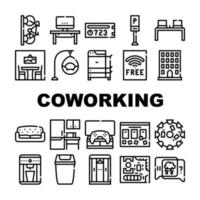 Coworking-Arbeitsbüro-Sammlungsikonen stellten Vektor ein