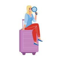 flicka resenär hittade förlorat bagage i flygplats vektor