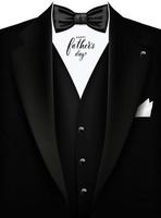 Vektor realistischer Smoking-Hintergrund mit Schleife. schwarzer Herrenanzug, Smoking mit Weste. illustration männlicher symbole für eine einladung, eine firmenfeier. Einladungsdesign für Männer