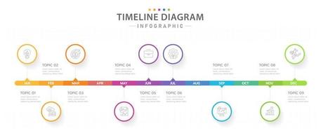 Infografik-Vorlage für Unternehmen. 12 Monate moderner Timeline-Diagrammkalender mit Kreisen, Präsentationsvektor-Infografik. vektor