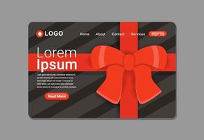 realistisches geschenkverpackungs-landing-page-design mit rotem band vektor