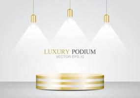 Luxuriöser goldener gestreifter Kreispodium 3D-Illustrationsvektor mit Pendelleuchte zum Setzen Ihres Objekts.