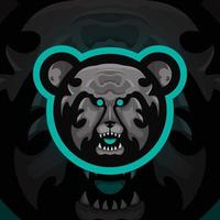 arg björnhuvud illustration. skrämmande, kreativ, djur, tecknad och maskot stil. svart och grönt. lämplig för logotyp, ikon, symbol och tecken. såsom e-sport, sport, stark logotyp och t-shirtdesign vektor