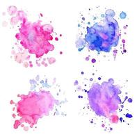 satz von vektoraquarellflecken mit spritzern. 4 Aquarellflecken für Ihr Design. rosa, lila, violetter aquarellhintergrund.