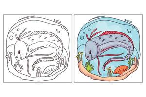handritad söt havsdjur för målarbok årfisk vektor