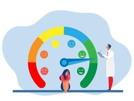 Menschen sind auf der Stimmungsskala emotionale Überlastung, Burnout und Müdigkeit von der Arbeit. Stresslevel-Meter zeigt Emotionsstadien an. vektor