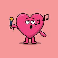 söt tecknad vacker hjärta sångare håller mikrofonen vektor