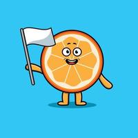 niedliche Cartoon-Orangenfrucht mit weißer Flagge vektor