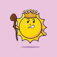 söt tecknad sol som klok kung med gyllene krona vektor