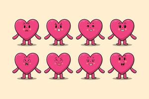 kawaii härlig hjärta tecknad olika uttryck vektor
