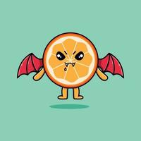 süßes maskottchen cartoon orange frucht dracula mit flügel vektor