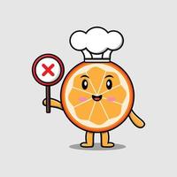 niedliche orange frucht der karikatur, die falsches zeichen hält vektor