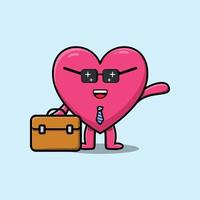 tecknad härlig hjärta affärsman håller resväska vektor