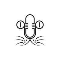 Einzigartiges und einfaches Podcast-Katzenlogo. Dieses Logo ist eine Kombination aus einer Gesichtskatze und einem Mikrofon, geeignet für Podcast-, Streaming-, Vlog-, Nachrichten- und Haustier-bezogene Logos. vektor