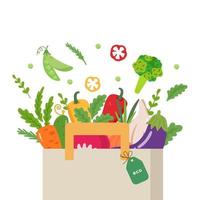 frisches und biologisches Gemüse. lebensmitteleinkaufskonzept. frisches landwirtschaftliches Produkt. gesundes veganes essen. landwirtschaftliche Produkte. handgezeichnete Vektorelemente vektor