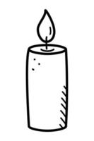 Symbol für brennende Kerze, Vektor-Doodle-Illustration einer Wachskerze mit Docht. vektor