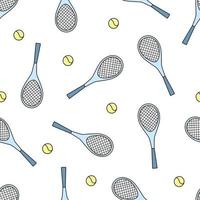 sömlösa mönster av tennisracketar och boll. vektor illustration av sportutrustning bakgrund, hälsosam och aktiv livsstil koncept