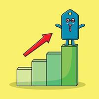 Preisschild niedlicher Geschäftsmann mit einem Inflationsdiagramm vektor