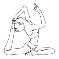 en linje ritning, enda kontinuerlig linje skiss kvinna kvinna gör yoga vektor