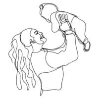 eine strichzeichnung, durchgehende linie moderne illustration der frau mit baby, mutter und kind vektor