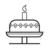 Kuchen-Icon-Vektor im einfachen Umriss-Stil. herzlichen glückwunsch zum geburtstag. gebäck auf dem teller und mit kerzenillustration. hochzeit, valentinstag, romantiksymbol. vektor