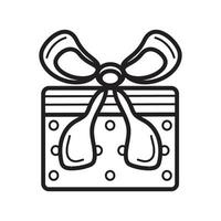 Geschenk-Icon-Vektor im einfachen Umriss-Stil. Zeichen der Geschenkbox. Das Paket wird mit einer Schleife verschnürt. Online-Spende zur Veranschaulichung. Der Online-Shop verteilt den Preis. vektor