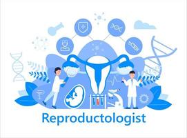 Konzeptvektor für Reproduktionswissenschaftler. medizinische gesundheits-genwissenschaftstechnologie, zentrum der reproduktionsmedizin mit winzigen ärzten für die website. Landingpage, App. IVF und Unfruchtbarkeitsbehandlung. vektor