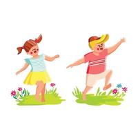barfüßige Kinder, die auf Blumenwiesenvektor laufen vektor