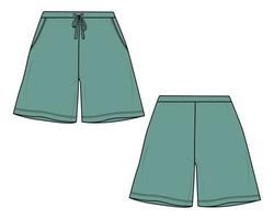 shorts byxor tekniskt mode platt skiss vektorillustration grön färg mall fram- och baksidan. vektor