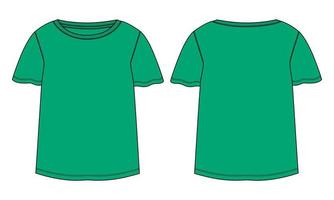 t-shirt toppar teknisk mode platt skiss vektor grön färg mall för damer och flickor