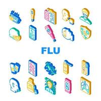 Sammlungssymbole für die Behandlung von Grippeerkrankungen setzen Vektor
