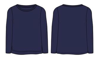 långärmad t-shirt toppar tekniskt mode platt skiss vektorillustration marin färgmall för damer och flickor vektor