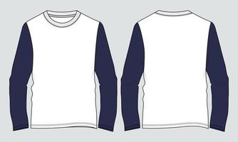 zweifarbiges langärmliges T-Shirt technische Mode flache Skizzenvektor-Illustrationsvorlage vektor
