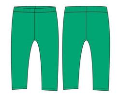leggings pant teknisk mode platt skiss vektor illustration grön färg mall för barn