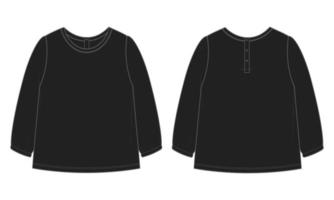 langärmliges kleid technische mode flache skizze vektorillustration schwarze farbvorlage für babys. vektor