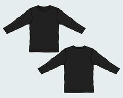 Langarm-T-Shirt technische Mode flache Skizze Vektor-Illustration schwarze Farbvorlage vektor