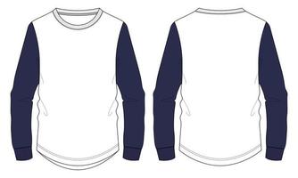 zweifarbiges Langarm-T-Shirt technische Mode flache Skizze Vektor-Illustration Mock-up-Vorlage für Männer und Jungen. vektor
