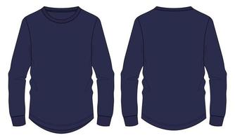 Langarm-T-Shirt technische Mode flache Skizze Vektor-Illustration Marine-Farbe Mock-up-Vorlage für Männer und Jungen. vektor
