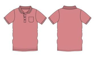 Kurzarm-Poloshirt technische Mode flache Skizze Vektor Illustration Vorlage Vorder- und Rückansichten