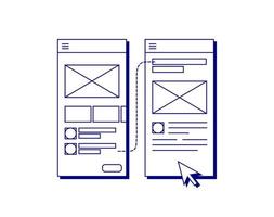 Wireframe-Bildschirm Mobile User Experience Concept Vector Illustration für User Interface Designer Poster oder Grafikelement