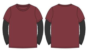 zweifarbiges langärmliges T-Shirt technische Mode flache Skizzenvektor-Illustrationsvorlage vektor