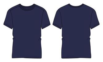 kortärmad t-shirt tekniskt mode platt skiss vektor illustration marin färg mall