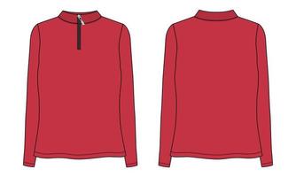 lång ärm med halv dragkedja, hög hals, sweatshirt vektor illustration röd färg mall för damer