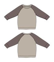 tvåfärgad kakifärgad raglan sweatshirt teknisk mode platt skissmall för kvinnor vektor