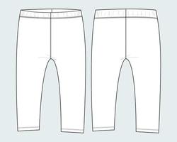 leggings bomull jersey byxa tekniska mode platt skiss vektor illustration mall för barn