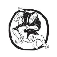 Samurai Jiu Jitsu Judo Kampfzeichnung vektor