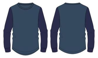 zweifarbiges langärmliges T-Shirt technische Mode flache Skizzenvektorillustrationsmodellschablone für Männer und Jungen. vektor