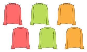 mehrfarbige langärmlige T-Shirt-Oberseiten-Vektorillustrationsschablone für Damen vektor