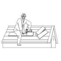 Dachdecker, der Holz- oder Bitumenschindelvektor installiert