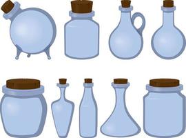 glas, flasche und flasche mit holzkorkensammlungsvektorillustration vektor